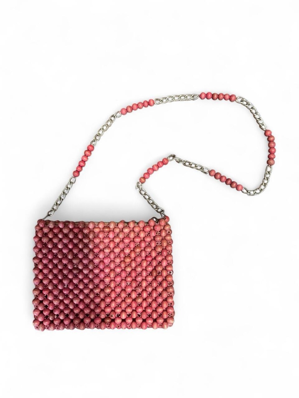 Vintage 60s Coral Boho Wooden Beaded Shoulder Bag